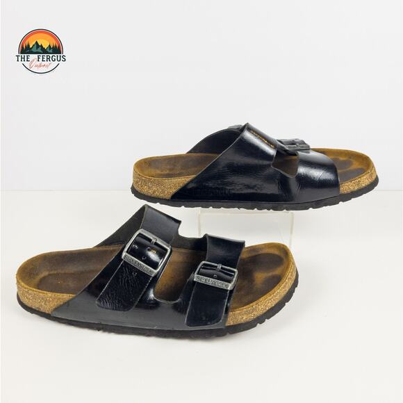 Birkenstock Black Patent Leather Arizona Two Strap Sandals Shoe Womens 9.5 UK 40 - Picture 4 of 16